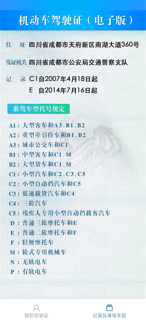 驾驶证电子版副页示例